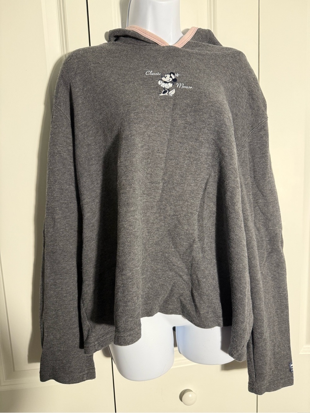 Disney Gray Hooded Sweatshirt with Pink Trim and Classic Mouse Logo